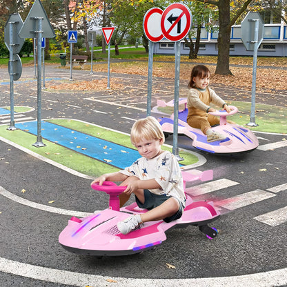 12V Electric Wiggle Car with Pedal for Kids, Rechargeable 2 in 1 Swing Car, Drifting Ride On Toys with Backrest, Anti-Rollover, Spray, Flashing Light, Music, for Ages 3 and Up (Pink)