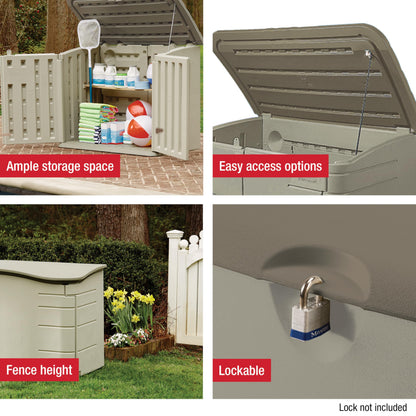 Rubbermaid Large Horizontal Resin Outdoor Storage Shed With Floor (5 x 4 Ft) Weather Resistant, Beige/Brown, Organization for Home/Backyard/Pool Chemicals/Toys/Garden Tools/Porch/Patio Cushions