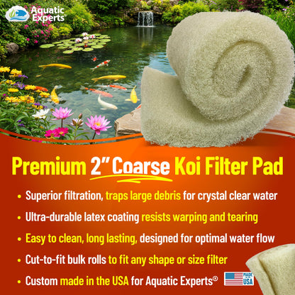 Aquatic Experts Cream COARSE Pond Filter Pad - 2 inch Thick - Bulk Roll Water Garden Filter Pond Media - Made in USA, (18 inch by 36 inch)