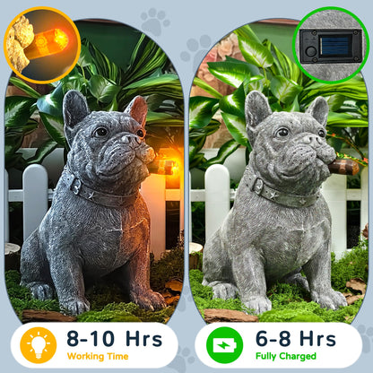 Miggley Dog Solar Garden Statue with LED Light - Outdoor Yard, Lawn, Patio French Bulldog Decor - Unique Birthday Housewarming Gift for Dad, Mom, Men, Women