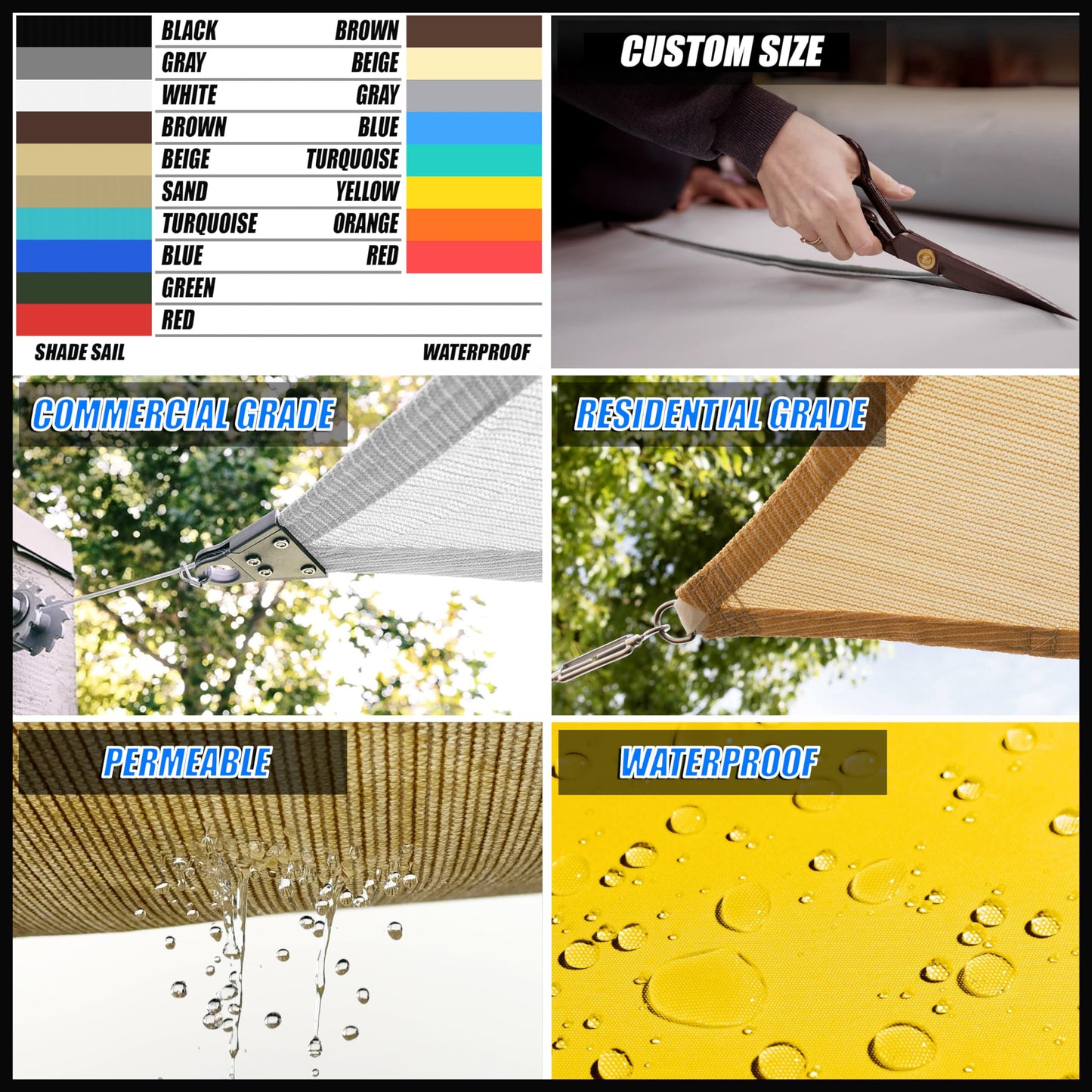 Royal Shade Beige 12' x 16' Sun Shade Sail Rectangle RSTAPRN1216-200GSM - Pergola Shade Sails Canopy for Patio - Canopy Mesh Fabric UV Block - Commercial Heavy Duty (We Make Custom Sizes)