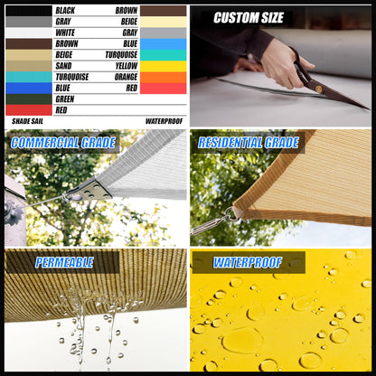 Royal Shade Beige 12' x 16' Sun Shade Sail Rectangle RSTAPRN1216-200GSM - Pergola Shade Sails Canopy for Patio - Canopy Mesh Fabric UV Block - Commercial Heavy Duty (We Make Custom Sizes)