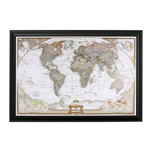 Push Pin Travel Maps Customizable Wall Art - Executive World - Black Frame - Framed Pin Map, Includes 150 Pins - Handcrafted in USA - 27.5" x 39.5"