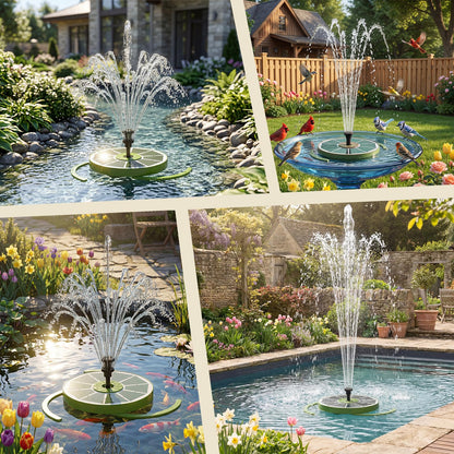 AISITIN 3.5W Solar Bird Bath Fountain with Built-in 1800mAh Battery, Solar Water Pump with 8 Nozzles, Solar Powered Floating Fountain for Outdoor Garden, Birdbath, Pond, Pool, Fish Tank - Dark Green
