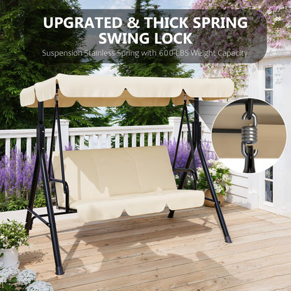 Garvee Outdoor Porch Swing with Adjustable Canopy, 3-Seat Patio Swing Chair with Stand, Heavy Duty Outdoor Swing for Adults, Metal Frame Patio Swing for Garden, Backyard & Poolside,Khika