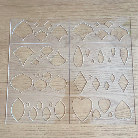 Set of 8 Mandala Art Stencils, 8 Geometric Shapes with 5 Sizes Each, Clear Acrylic Drawing Templates, Hearts, Diamonds, Ovals, Leaves