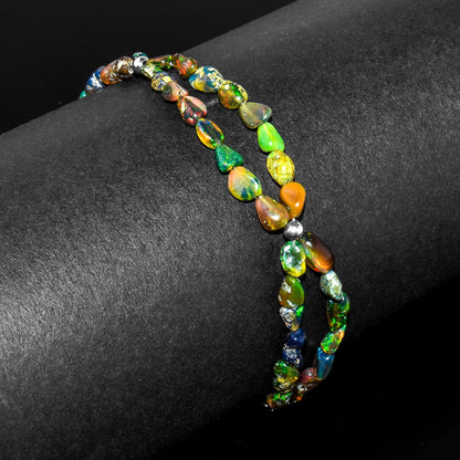 QNAVIC Black Opal Tumble Bracelet for Women – Genuine October Birthstone Chakra Crystal, Handmade 925 Sterling Silver Adjustable 8" Chain, Hypoallergenic Minimalist Healing Energy Jewelry Birthday Gift for Her