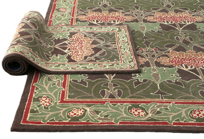 Blackamoor Rugs Handmade Area Rug Vintage Floral Pattern Green Red Brown - Without Duty and tariffs- Cecil Green (2'x2')