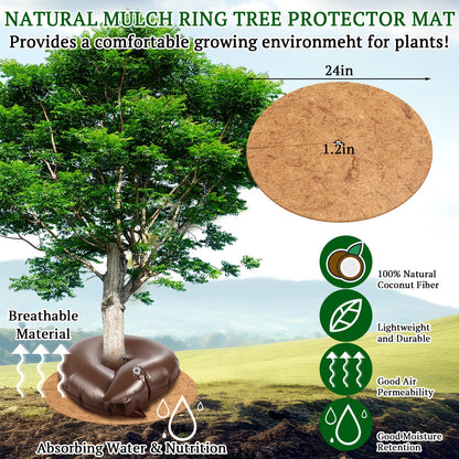 Sunnychicc 4 Set Tree Watering Ring 20gal Watering Bags with Coconut Fiber Mulch Ring – Deep Root and Slow Release Automatic Drip Irrigation System for New Trees, Multi-Trunk Trees and Shrubs