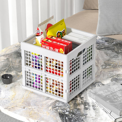 Sadstory 18 L Plastic Square Folding Storage Crate, Stackable Collapsible Crates, White, 3 Pack