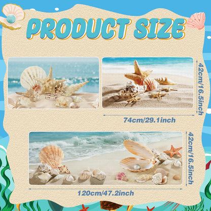 Drydiet 3 Pcs Beach Theme Kitchen Rugs and Mats Set Sea Ocean Non Slip Area Rug Coastal Starfish Shell Waterproof Floor Mat for Summer Kitchen Hallway Home Door Party Decor, 17 x 29 and 17 x 47 Inch