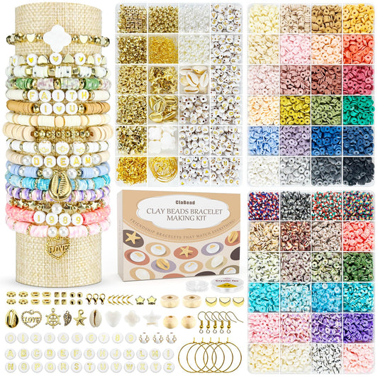 ClaBead 14000 Pcs Clay Beads Bracelet Making Kit for Adults, 3 Boxes 48 Colors Clay Beads for Bracelets Making, Jewelry Making Kits with Letter Beads for Girls 13-15, Friendship Bracelet Kit for Women