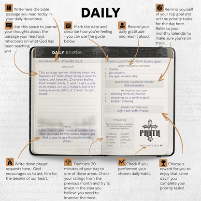 Prazoli Christian Bible Prayer Journal For MEN 3-Month Refill - Study Scripture Notebook & Planner Daily Devotional Undated | Religious Jesus Faith Gifts for Graduation, Pastor Baptism & Church