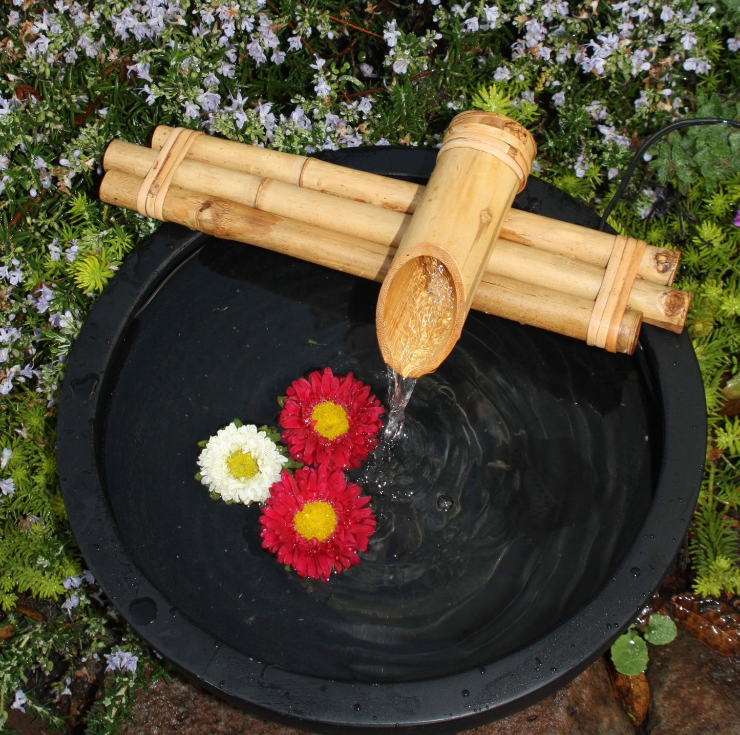 Bamboo Accents 12" Three-Arm Zen Bamboo Fountain Kit – Split-Resistant Bamboo Spout with Quiet Pump for Indoor & Outdoor Containers (Bowl Not Included)