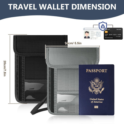 Likesing 5.5" L x 7.7" W Travel Neck Wallet, RFID Blocking Passport Holder for Travel Women Men, Security Passport Travel Wallet with 10 Card Slot, Neck Pouch Gifts for Traveling Family (Black)