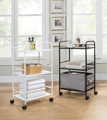 SunnyPoint 3-Tier Rolling Utility Cart – Metal Storage Organizer with Wheels, Mobile Kitchen Cart, Office & Home Organizer, Black, 12" D x 16.92" W x 31.1" H
