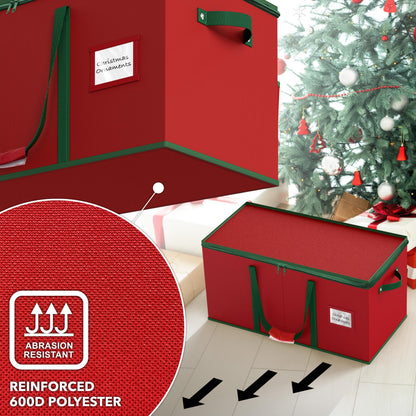 Simple Houseware Heavy-Duty Large Christmas Ornament Storage Box with Adjustable Dividers, Stores up to 128 Ornaments, Zipper Lid, Red