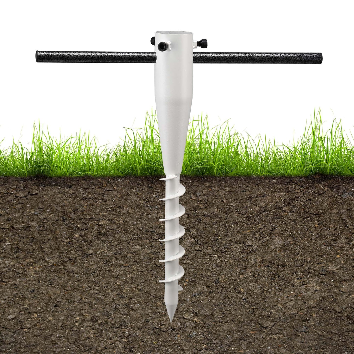 Lcokeiy Beach Umbrella Sand Anchor - Heavy Duty Outdoor Umbrella Holder No Dig Ground Umbrella Base - Sturdy and Reliable 2.3“ Inner Diameter, White(1 Pack)