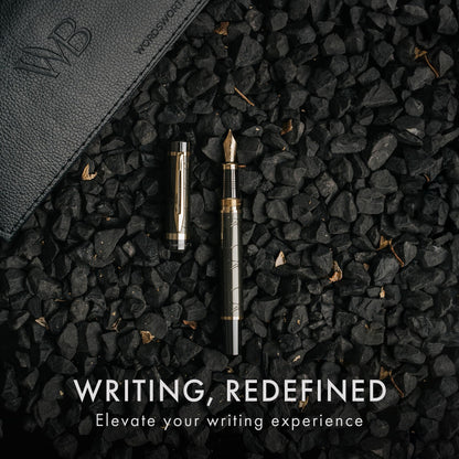 Wordsworth & Black Primori Fountain Pen Set [Gunmetal Gold]; Medium Nib, Gift Case, 24 Ink Cartridges, Refill Converter, Manual; Journaling, Calligraphy, Smooth Writing Pens; Left and Right Handed