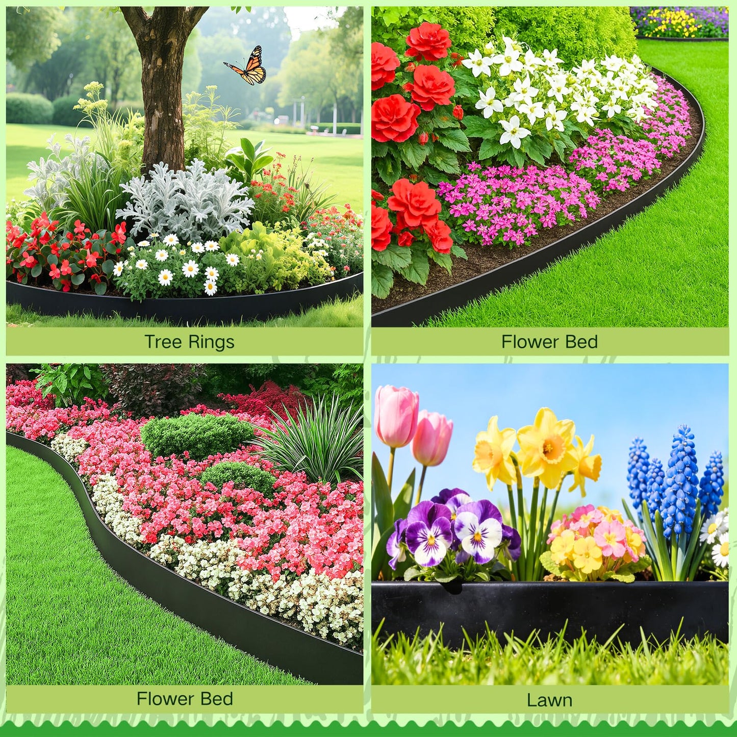 Bluepro Landscape Edging, 4 Inch 33 ft Garden Edging Border Kit with 50 Steel Stakes (Strong) & Reinforced Design - Tall Plastic Lawn Barrier for Flower Beds, Walkways & Yard