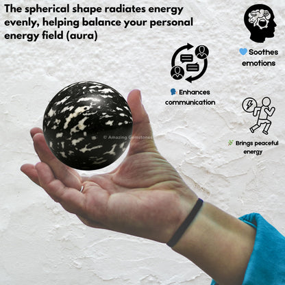 Amazing Gemstone Black and White Tourmaline Crystal Ball with Stand - 2" Inches Crystal Sphere Meditation Balls for Witchcraft and Decorative Balls