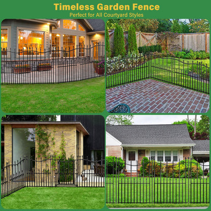10 Panels No Dig Decorative Garden Fence, 24in(H)×22ft(L) Heavy-Duty Rustproof Metal Panels, Outdoor Dog Barrier for Yard & Patio, Landscape, Border| Portable Temporary Fencing