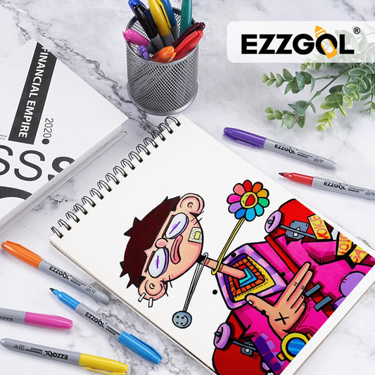 Ezzgol Permanent Markers Bulk, 150 Pack, 10 Assorted Colors,Multicolor Fine Tip Marker,Waterproof, Quick Drying on Paper,Metal,Wood,Plastic for School,Office,Home