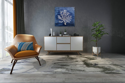 Yihui Arts Nautical Canvas Wall Art Hand Painted Navy Blue and White Coastal Painting Modern Abstract Tree Artwork for Living Room Bedroom Hall Way Decor