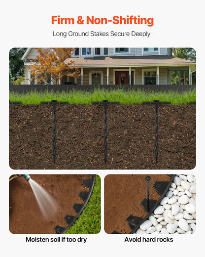 VEVOR Landscape Edging Border, 10Pcs 6 ft x 1.6 in Plastic Garden Edging with 60 Spikes, Sun-Resistant Flowerbed Borders, DIY Layout, No Dig Garden Edger Border Divider for Lawn Edgings for Yard