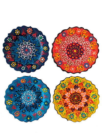 Ayennur 4-Piece 5-Inch Handmade Turkish Ceramic Plate Set – Wall & Table Decor & Jewelry/Ring Dish – Decorative Rings & Jewelry Tray Set