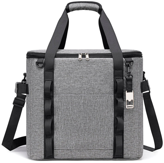 TuErcao Small Insulated Cooler Bag, 10"x10"x10" 30 Can Leak Proof Portable Collapsible Soft Ice Chest for Beach Hiking Picnic Lunch Camping Car Road Trips, Light Grey