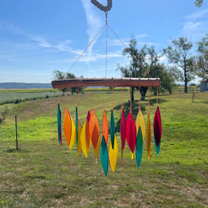 Blue Handworks Santa Fe Glass Chime, Sandblasted Glass and Found Wood Handcrafted Wind Chime
