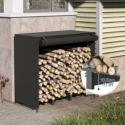 HOOBRO 4FT Firewood Rack with Cover, Outdoor Firewood Log Rack, Adjustable Log Holder with Waterproof Cover, Fireplace Wood Storage, Heavy Duty Wood Holder, for Indoor and Outdoor, Black BB01CH02