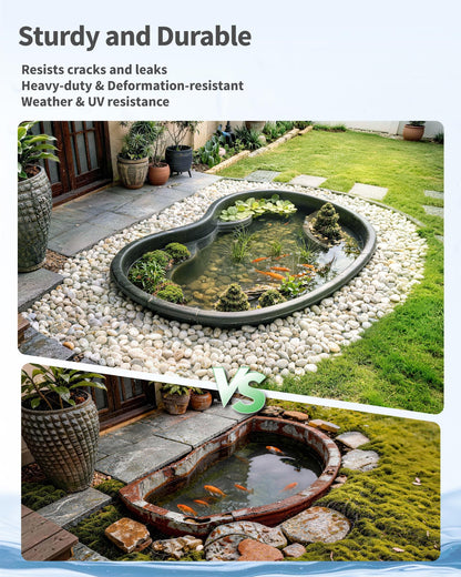 POPOSOAP Preformed Pond Liner, 33 Gallon Rigid Pond Liner with Integrated Plant Shelves, Heavy Duty U-V Resistant Plastic Preformed Pond for Backyard, Patio, Fountain,Water Lily and Koi Pond-P797