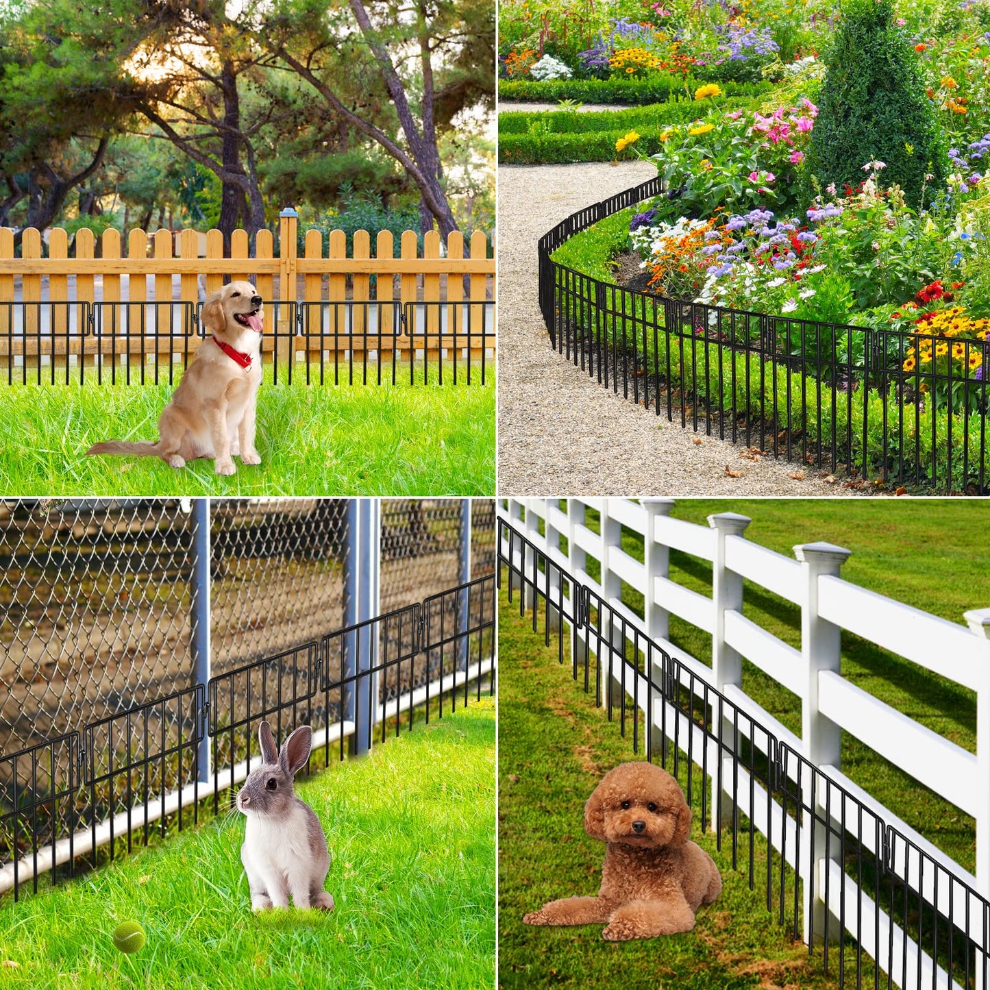 Adavin Black Animal Barrier Fence-24 Pack 12 in(L) X12 in(H) No Dig Garden Decorative Fence 1.5" Gap Rustproof Metal Dig Deterrent Panel Border for Dog Rabbits Ground Stakes Outdoor Patio,Total 24 Ft
