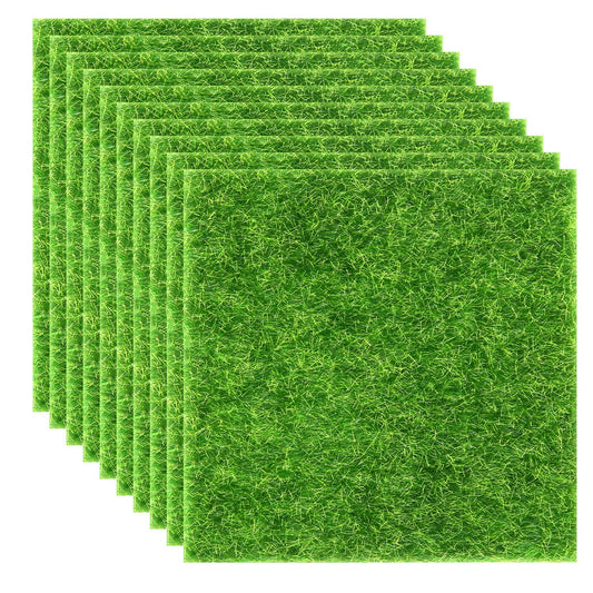 Elcoho 10 Pieces Fake Grass for Crafts Fairy Garden 6 x 6 Inches Artificial Garden Grass for Miniature Ornament Dollhouse DIY Decoration