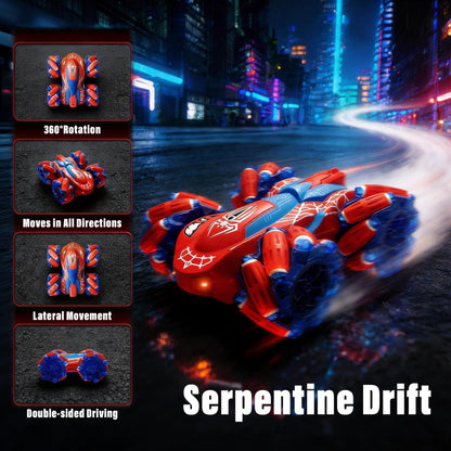JOGSTEP Spider RC Stunt Car for Kids, 2.4GHz Double-Sided 360° Rotating 4WD Remote Control Car with LED Headlights, Rechargeable Off-Road Spider Toy Gift for Boys Ages 4–6 5–7 8–13