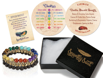 SPUNKYsoul 3 beads Set each stone Chakra Balancing Lava Diffuser Bracelet Authentic Crystal Stones for Women Collection