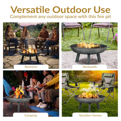 Sunnydaze 30-Inch Cast Iron Heavy Duty Fire Pit for Outside - Wood Burning Outdoor Fire Pit Bowl with Handles - Gray