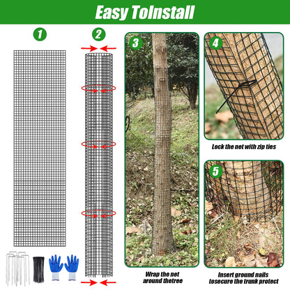48" Metal Tree Trunk Protector - 6 Pack Mesh Tree Guards Tree Protectors with Zip Ties, Stakes, Gloves, Expandable Tree Trunk Protector Guard, Tree Protectors from Deer, Animals, Mower, Trimmers