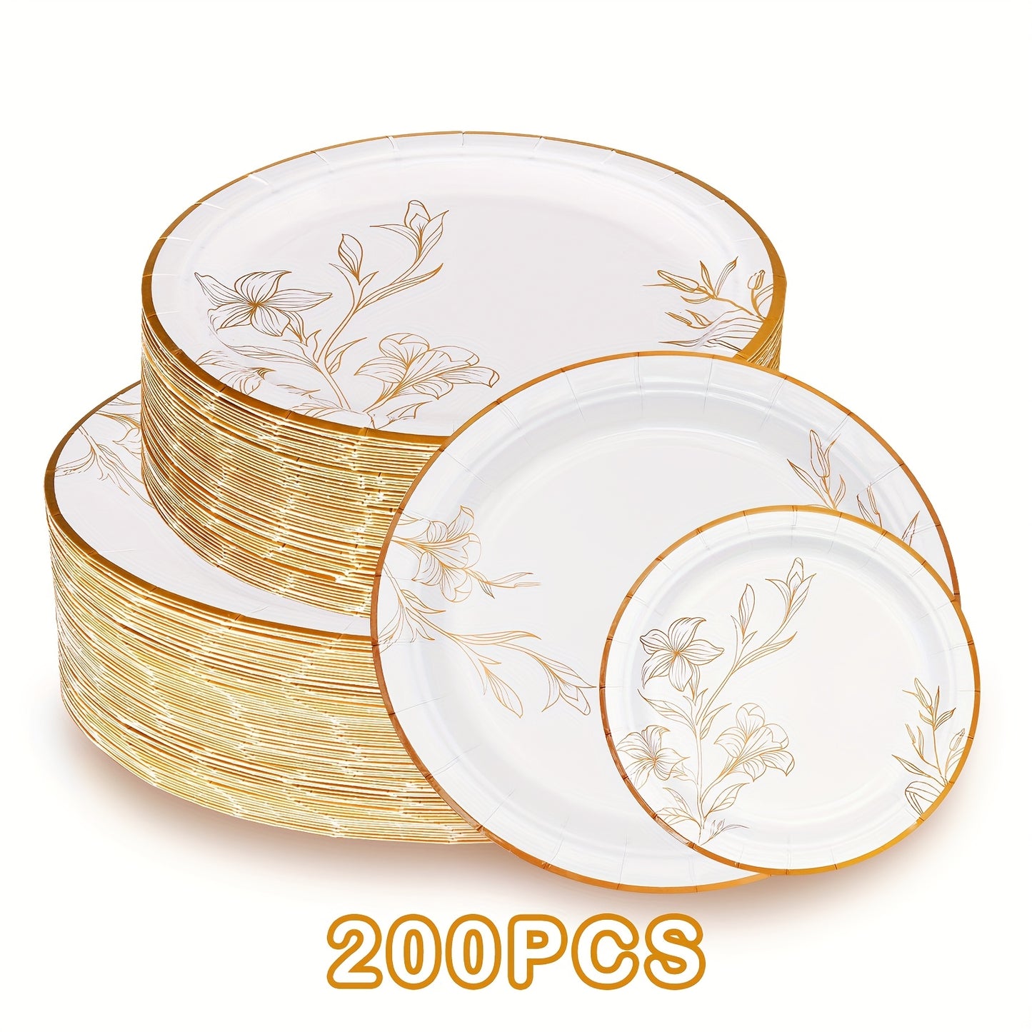 300/200/100 Disposable Tableware Set, Golden Disposable Paper Plates, 9'' Disposable Dinner Plates, 7'' Dessert Plates, Minimalist Family-size Disposable Dinnerware For Wedding Birthday Banquet Anniversary Picnic Thanksgiving Christmas Party Decor