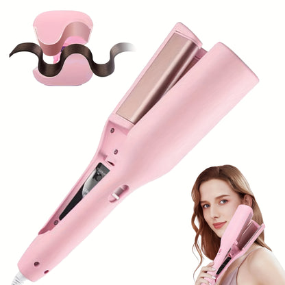 32mm Wave Curling Iron - Adjustable Temperature & Easy to Style, Fast Heating with Long-Lasting Results & Safe Temperature Control Technology. Perfect Anti-Scald Curling Device for Women to Create Deep U-Shaped Wool Curls (Pink/Purple Optional)