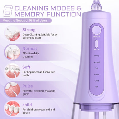 SEJOY Wireless Oral Irrigator, 5 Modes And 8 Nozzles, Portable 11.83oz Electric Oral Irrigator, Dental Irrigator for Home And Travel, IPX7 Waterproof