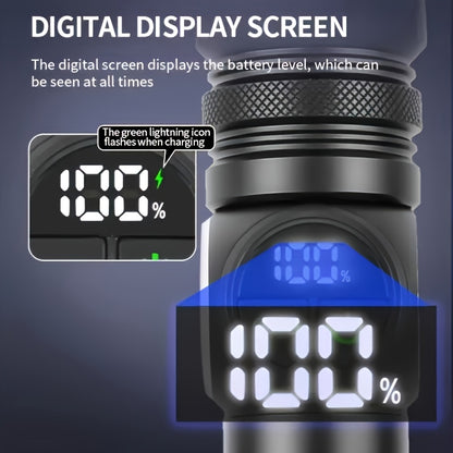 1pc Tactical LED Flashlight with Cob Side Lamp & Red/Blue Light - USB Rechargeable, 5-Mode Operation, Magnetic Base & Hanging Rope
