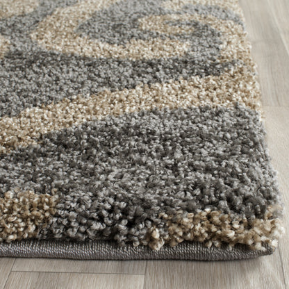 SAFAVIEH Florida Shag Collection Area Rug - 5'3" x 7'6", Grey & Beige, Damask Design, Non-Shedding & Easy Care, 1.2-inch Thick Ideal for High Traffic Areas in Living Room, Bedroom (SG462-8013)