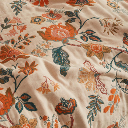 Boho Throw Blanket for Bed 60”x80”, 100% Cotton Woven Blanket for Couch Sofa, Ultra Soft 4-Layer Muslin Quilt with Floral Printed, Farmhouse Bed Blanket/Cover for Living Room Decor