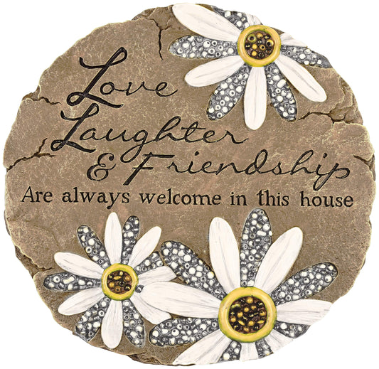 Carson Friendship Garden Stone, Garden Decor Stepping Stones with Beadworks Decorative Home Accent, Daisy, Round, 9 x 9.25 inches