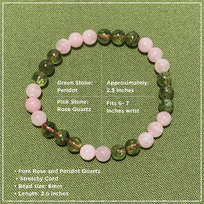 Joyfulmuze Handmade Stretch Bracelet Rose Quartz and Peridot, Natural Green Pink Stone, Simple Genuine Beaded Stretch Cuff 8mm, Healing Chakra Bracelet, Gifts for Women. 6.5-7 inch Wrist