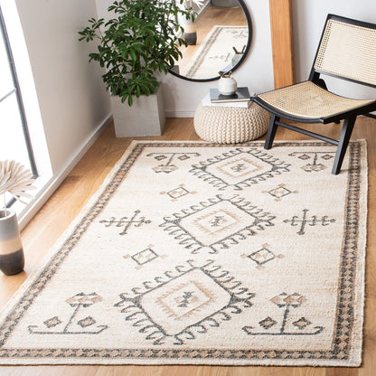SAFAVIEH Kilim Collection Area Rug - 5' x 8', Ivory & Black, Handmade Flat Weave Jute, Ideal for High Traffic Areas in Living Room, Bedroom (KLM762A)