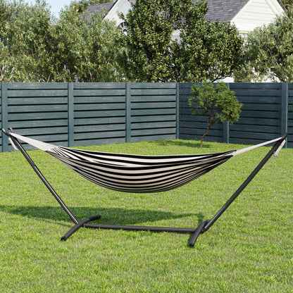 GarveeLife Double 2 Person Hammock, Indoor Outdoor Standing Hammock with Space Saving Steel Stand, Carry Bag, 450 LBS Weight Capacity, Suitable for Garden Camping Beach, Black
